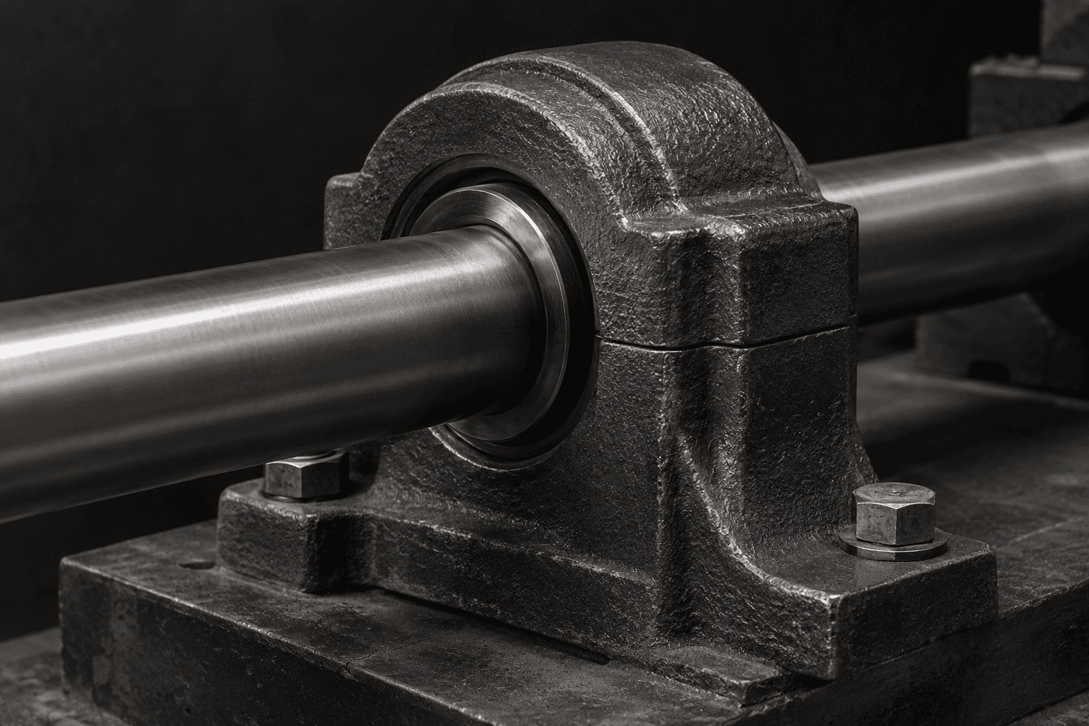 Illustrative cast bearing housing around a steel shaft.